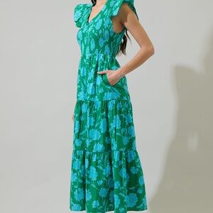 Sugarlips Teal Floral Maxi Dress